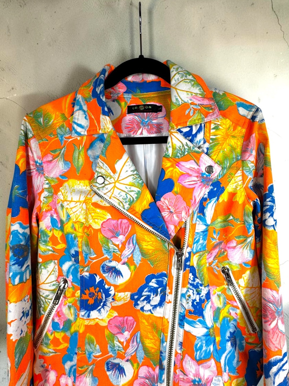 Smashed Lemon Large EUC Floral Moto Jacket Orange Blue Yellow Multi Colour Large - Picture 6 of 15